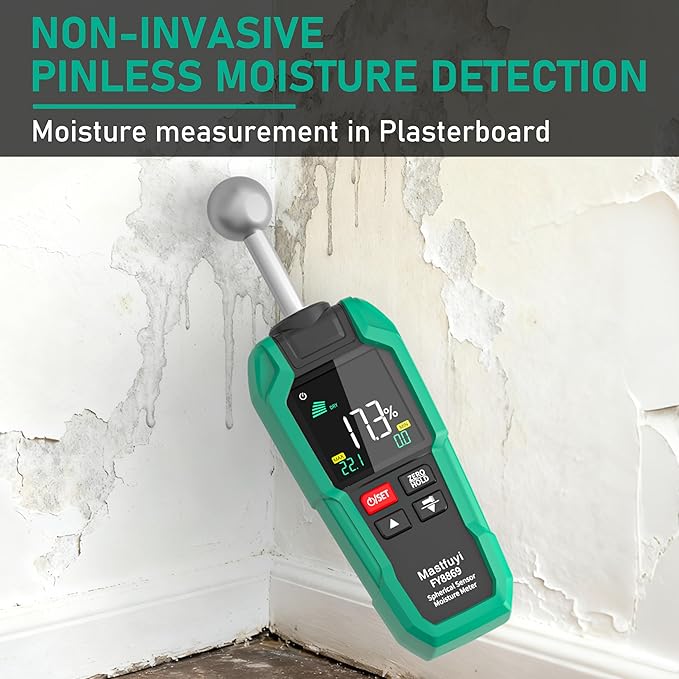 Pinless Wood Moisture Meter,Non-Destructive Moisture Meter for Wood,Concrete, Floors, Walls, Measuring Depth 5-40mm Digital Moisture Meter Built-in Flashlight