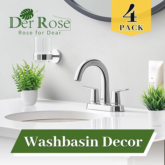 Der Rose 4 Pack Fake Plants Small Artificial Faux Potted Plants for Living Room Home Office Farmhouse Bathroom Kitchen Decor Indoor
