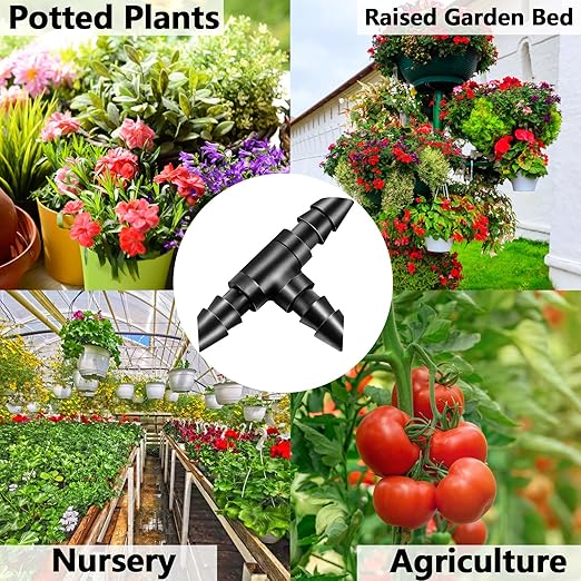 60 Pack Drip Irrigation 1/4" Barbed Tee Fittings, Drip Line Barbed T Connectors for 1/4 Inch Irrigation Tubing Micro Irrigation Connection Parts for Garden Sprinkler Systems