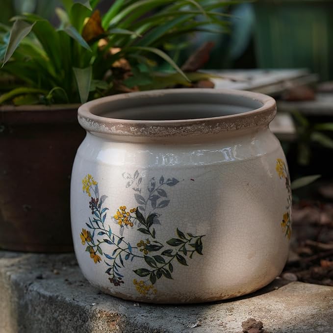 Dosayes Vintage Ceramic Ice Crack Flower Pot with Drainage Holes, Country Rustic Planters for Indoor and Outdoor,Tuscan Decor,Home,Living Room, Garden Decor, Gardening Gift (English)