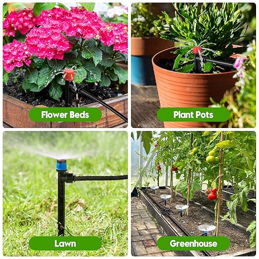 100FT Drip Irrigation System Kit, Automatic Garden Watering System Quick-Connect Adjustable Sprinklers for Raised Garden Beds, Greenhouse, Yard, Lawn, Plant with 1/2" & 1/4" Tubing and Accessories