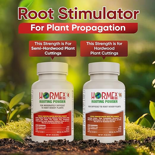 Hormex Rooting Powder #8,#16 (0.80-1.60% IBA) for Hardwood Plants, Trees & Shrubs - High Strength Root Powder, Root Stimulator for Plants, Rooting Hormone for Cuttings, Cloning, & Propagation (2 Pack)