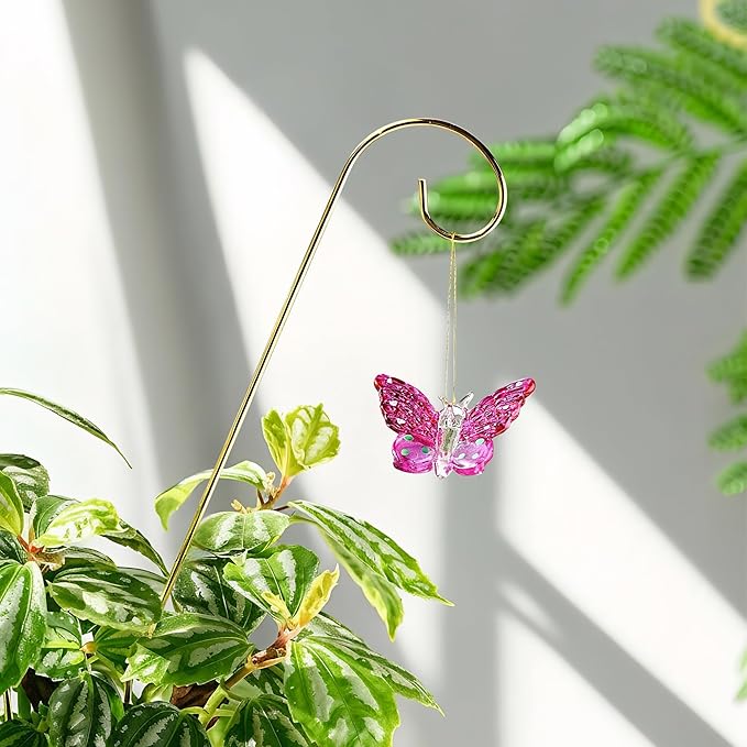 HDCRYSTALGIFTS 4 Pack Blown Glass Butterfly Decorative Garden Stakes,Colorful Butterflies with 13.5'' Tall Gold Plant Stakes for Outdoor Lawn Porch Pathway Patio Plant Pot Flower Bed
