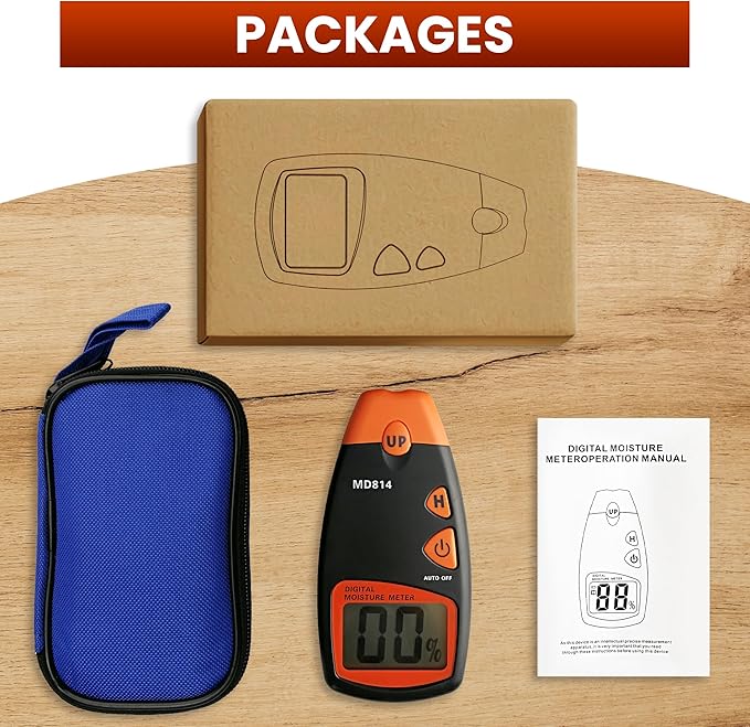 Digital Wood Moisture Meter 4 Pin Accurate Moisture Meter for Wood Handheld Lumber Humidity Tester with LCD Display for Lumber Firewood Forestry and Woodworking Applications (Model MD814)