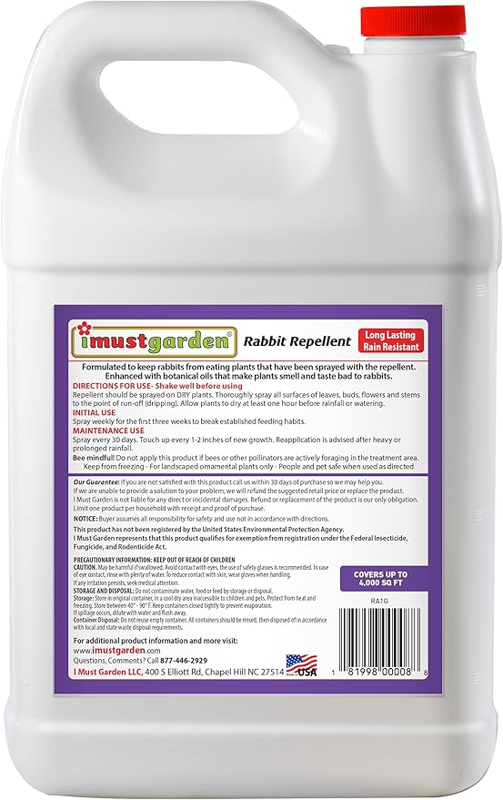 I Must Garden Rabbit Repellent: Mint Scent Rabbit Spray for Plants & Lawns – 1 Gallon Ready to Use Refill