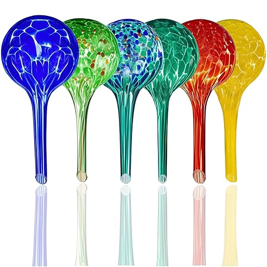 Plant Self Watering Globes – 6 Pack Small Colorful Glass Plant Watering Device for Indoor Pots, Self Watering Bulbs for Vacation Plant Care, Drip Irrigation System, Garden Patio Hanging Plants
