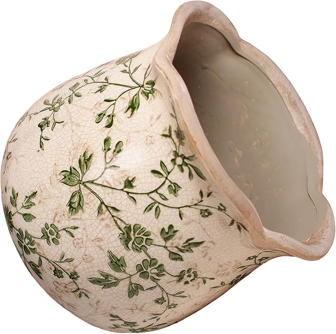 Xiaan Jiaju Vintage Ceramic 6.11'' Plant Pots, Decorative Vase for Indoor Garden, Room & Home Decor, Sage Beige
