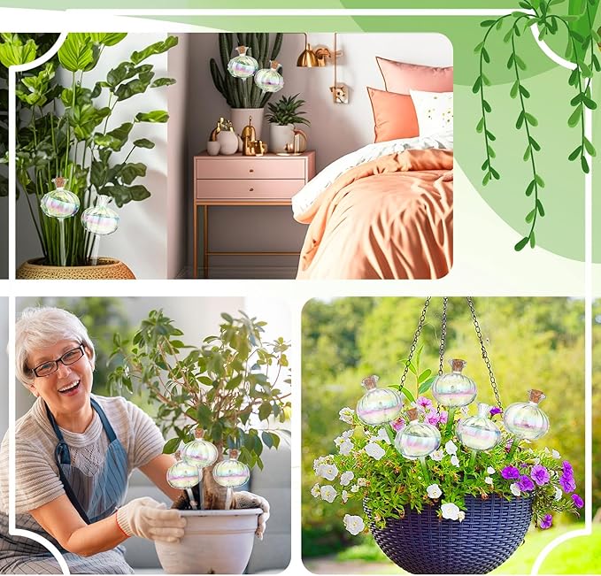 Yungyan 6 Pcs Self Watering Plant Globes Glass Cactus Insert Watering Devices Automatic Plant Watering Bulbs Water Globes for Indoor Outdoor Plants(Rainbow Color,9.84 Inch)