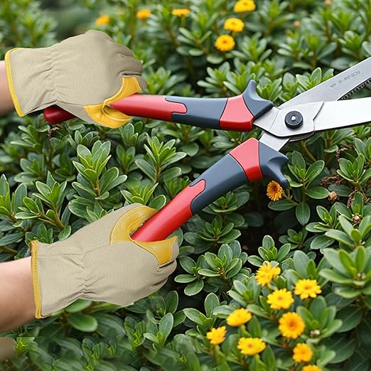 Gardening Gloves, Garden Gloves for Women and Men, Thorn Proof Working Gloves, Durable Leather Work Garden Gloves for Yard & Outdoor Work, Golden, L