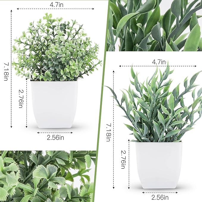Der Rose 2 Pack Small Fake Plants Artificial Greenery Eucalyptus Plants in Pots for Bedroom Living Room Decor