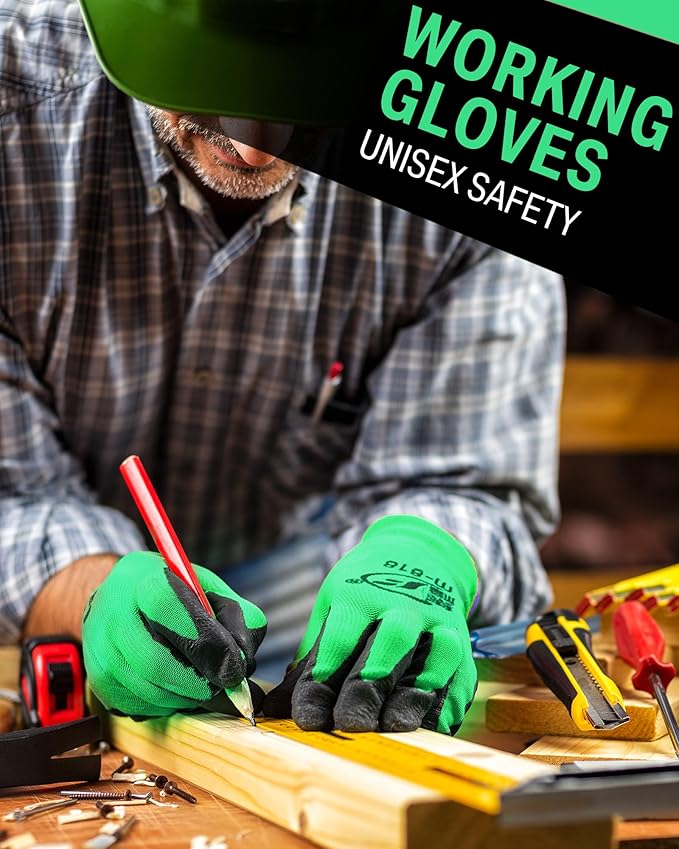 Potchen 72 Pairs Gardening Work Gloves Bulk for Men Women, Rubber Coated Garden Multipack Safety Construction Glove
