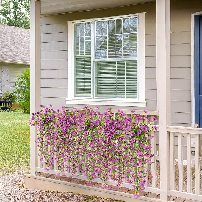 Hommyea Artificial Hanging Flowers for Outdoors, 2 Pcs Fake Hanging Plants Spring Summer Decor, UV Resistant No Fade Faux Silk Daisy Flower for Planter Front Door Porch Patio Yard Garden(Purple)