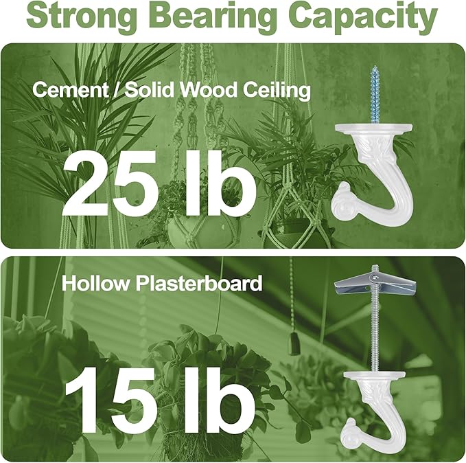 Aidoclip 6 pcs Ceiling Hooks for Hanging Plants,Hanging Hanging Lights Metal Small Hooks,Indoor Outdoor Wall Heavy Duty Plant Hanger Swag Hook