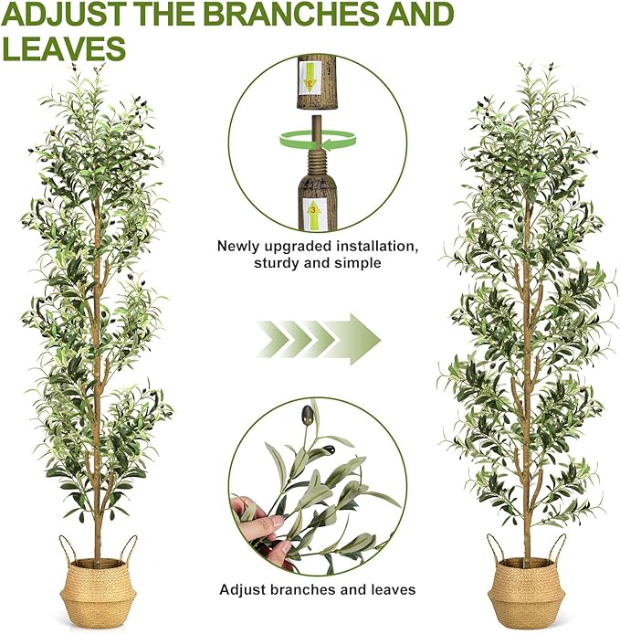 TNELTUEB Artificial Olive Tree 7FT-Large Faux Olive Trees Indoor with White Planter & Basket and Lights, Tall Fake Olive Plants Silk Tree with Branches and Fruits for Christmas Home Decor Office