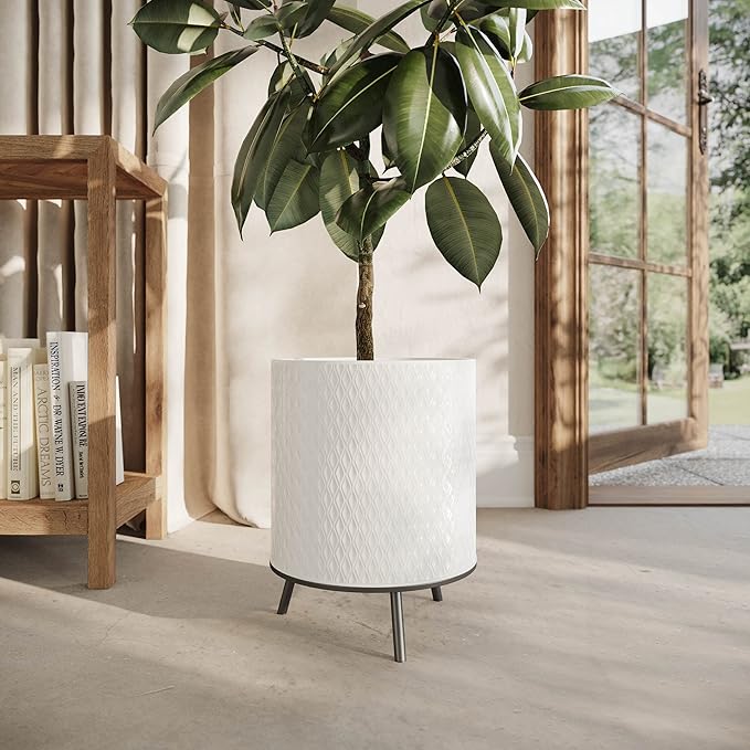 EverNest Claire Honeycomb Neutral Modern White Planter with Nyra Stand, Indoor Plant Pots, SelectBase, Mid-Century Modern, Boho Style Home Decor for Plants (Set of 3, Black)