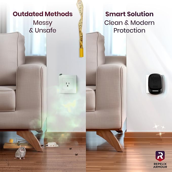 Ultrasonic Pest Repeller for Indoor Use - 2 Pack - Covers Up to 1,500 sq ft per Device - 3 Modes Mouse Repellent - Rodent Repellent – Helps Repel Rats, Spiders, Mosquitoes, Ants & Household Insecs