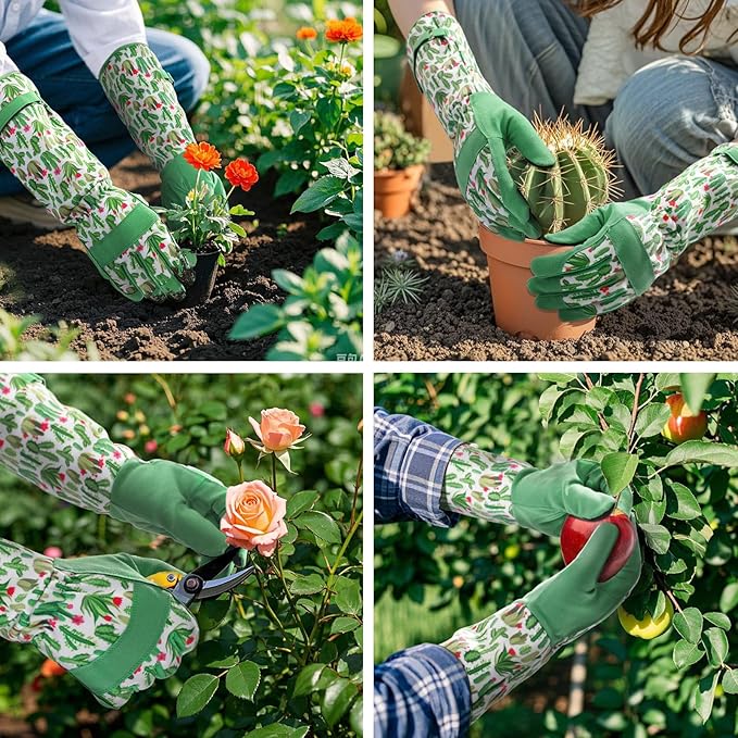 Trifabricy Gardening Gloves for Women, Breathable Leather Garden Gloves with Grip, Thorn-Proof Puncture-Resistant Work Gloves