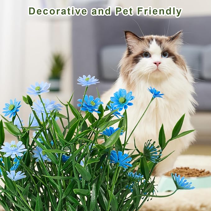Fake Plants Daisy for Bathroom Decor, Small Potted Artificial Plants Indoor for Shelf Desk Home Bathroom Farmhouse Room Coffee Table Decor, Blue (Pack of 2)