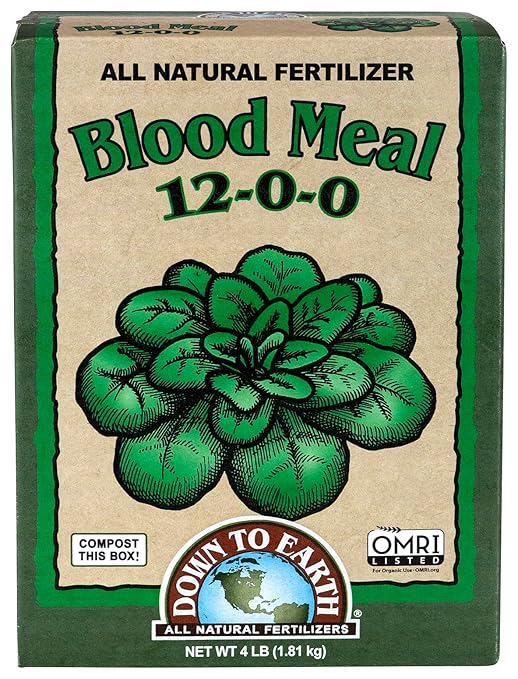 Down To Earth All Natural Fertilizers Organic Blood Meal - High Nitrogen Plant Food for Green Growth 12-0-0, 4 lb