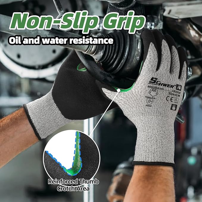 Schwer 6 Pairs Cut Resistant Work Gloves ANSI A6 Cut Proof Glove CR3028, with Reinforced Thumb, Touchscreen Working Gloves for Men and Women Used for Woodworking, Glass Cutting, Construction, S