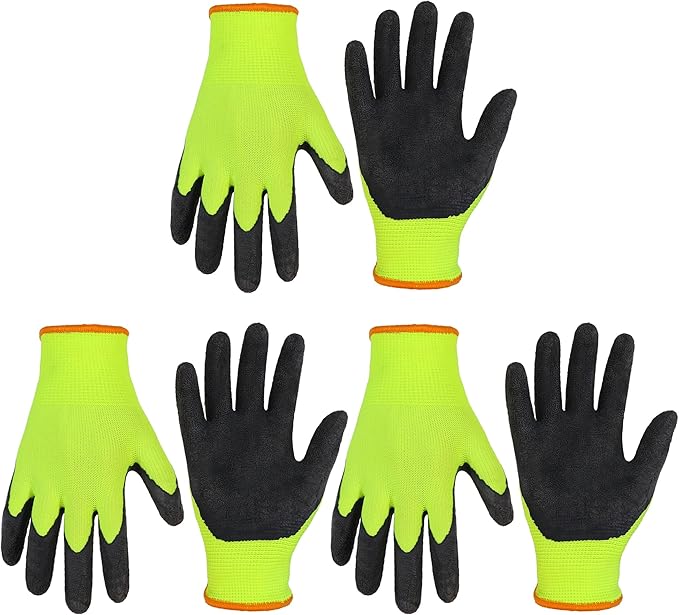 HANDLANDY 3 Pairs Kids Gardening Gloves, Micro-Foam Coated Children Toddler Garden Yard Work Gloves for Little Girls Boys (Size M, Black Green)
