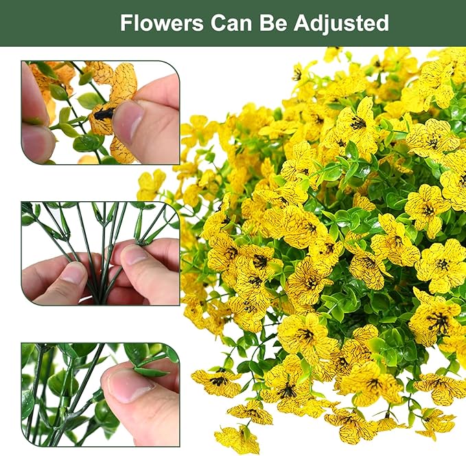 trytuny Artificial Flowers for Outdoor, UV Resistant Fake Silk Flowers, Realistic Faux Plants for Outside Indoor Porch Patio Window Box Planter Home Decor (14, Yellow)