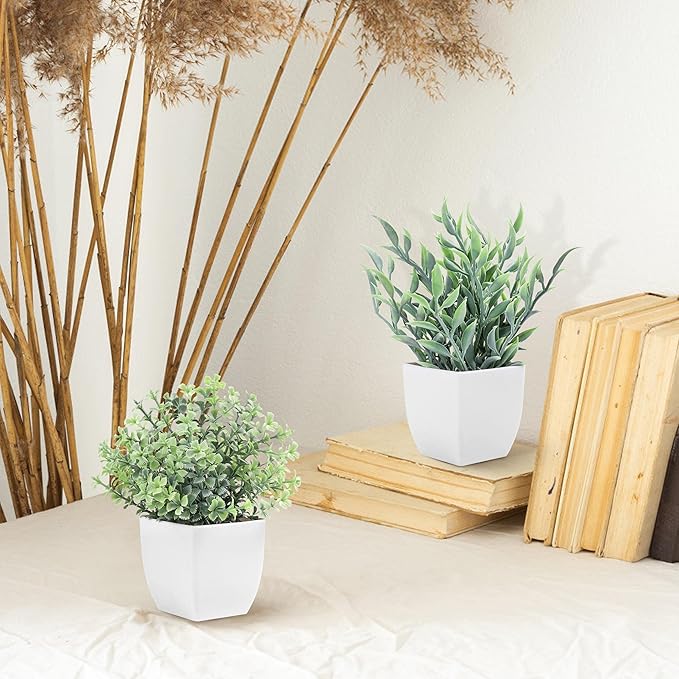 Der Rose 2 Pack Small Fake Plants Artificial Greenery Eucalyptus Plants in Pots for Bedroom Living Room Decor