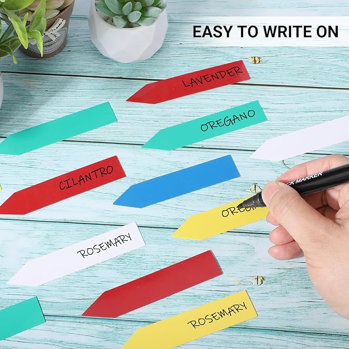 Greaner Plant Identification Stakes, Colorful 100PCS Plant Tags, Plant Markers for Outdoor Plants Waterproof, Plant Label Stakes for Indoor Outdoor plants, Herb Labels with Garden Marker Pen(4 Inches)