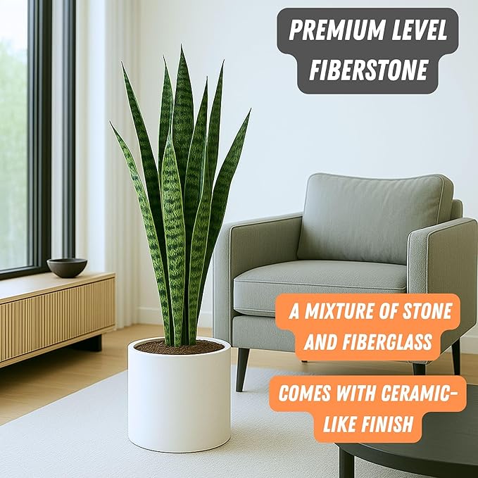 Fox & Fern Plant Pot, Large Plant Pots for Indoor & Outdoor, UV & Frost Resistant Plant Vase with Drainage Plug, Fiberstone, Large Indoor Pots for Plants & Flowers, House Indoor Plant Pot, Single Pot