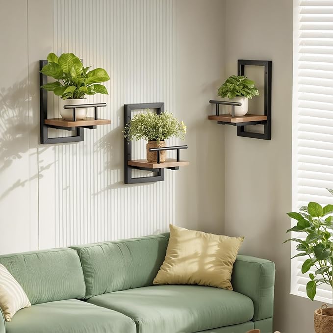 Sbosbo bosbo Floating Shelves for Wall, Plant Shelf Indoor, Wall Planters for Indoor Floating Plant Shelves for Bedroom, Living Room, Kitchen, Office, Bathroom Decor (3 Pack)