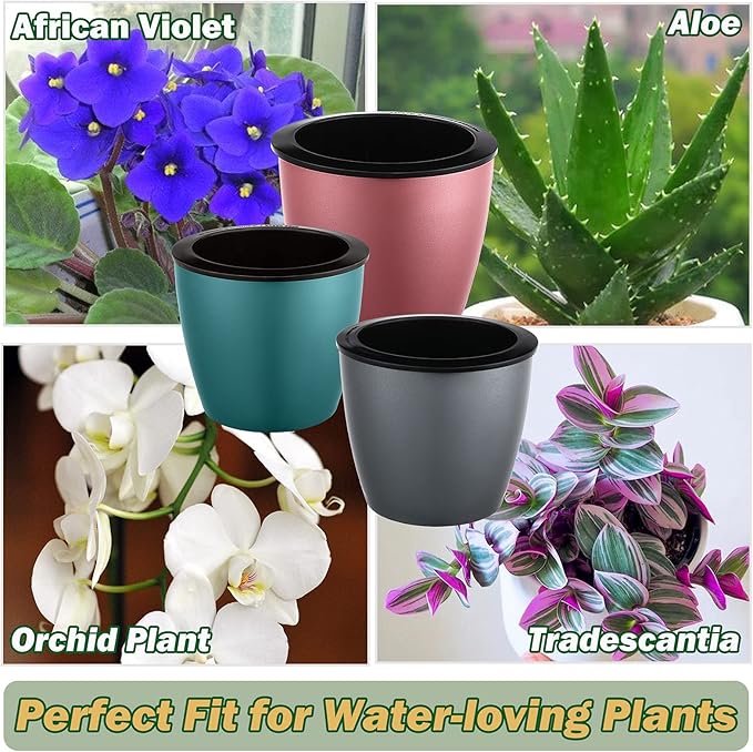 Planterhoma Self Watering Pots for Indoor Plants (Silver Gold, 6.7 Inch/5 Pack)