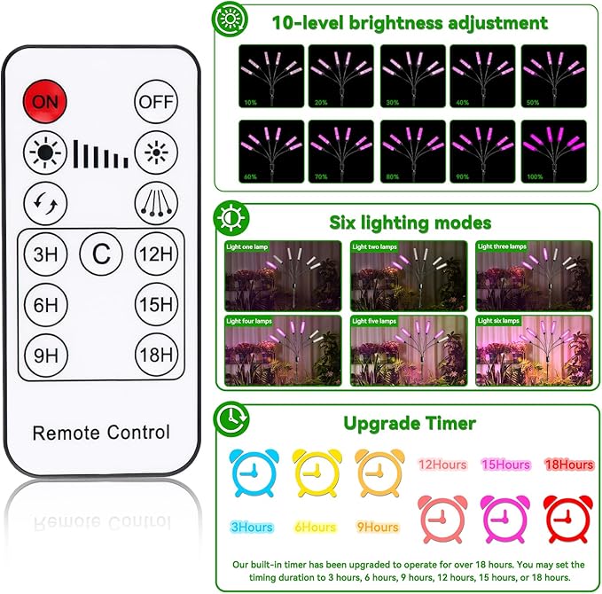 630 LEDs Grow Lights for Indoor Plants, Kalolary Full Spectrum Plant Light with Timer 3/6/9/12/15/18H & 10 Brightness Levels LED Plant Growing Lamps with Tripod Stand