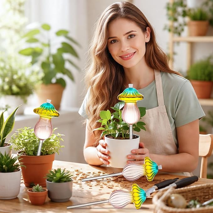 11 oz Large Plant Watering Globes, Glass Self Watering Globes, Gradient Color Mushroom Self Watering Planter Insert, Vacation Plant Watering Devices, Automatic Watering Bulbs (Large-2 Pack)