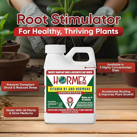 Hormex Rooting Hormone Concentrate with B1 – Root Growth Stimulator for Stronger, Thriving Plants - Prevents Transplant Shock - Hydroponics, Houseplants, Gardens, Trees, Fruits and Vegetables - 8oz