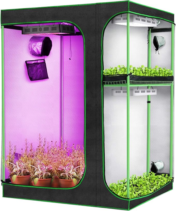 2-in-1 Grow Tent 60"x48"x80" 4'x5' Indoor Plant Growing Tents with 600D Waterproof Canvas, 3 High-Reflective Mylar Spaces for Propagation and Flower