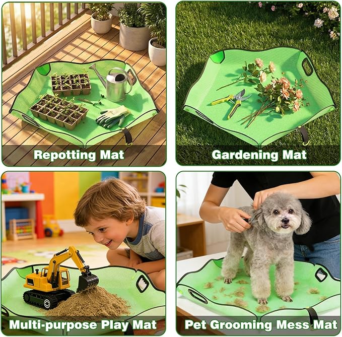 Austion Repotting Mat for Indoor Plant Transplanting and Mess Control 29"x29" Waterproof Succulent Potting Mat with Handles Flower-Shaped Potting Tray Portable Mat Gardening Gifts for Plant Lovers