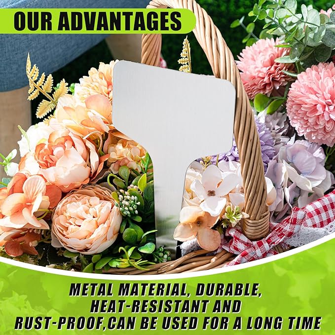 Hicarer 24 Pcs Medium Size Metal Plant Labels Weatherproof Garden Markers 8" x 4" Engraving Stainless Steel 304 T-Type Plant Tags Reusable Nursery Tags for Outdoor Garden Greenhouse Vegetables Flower