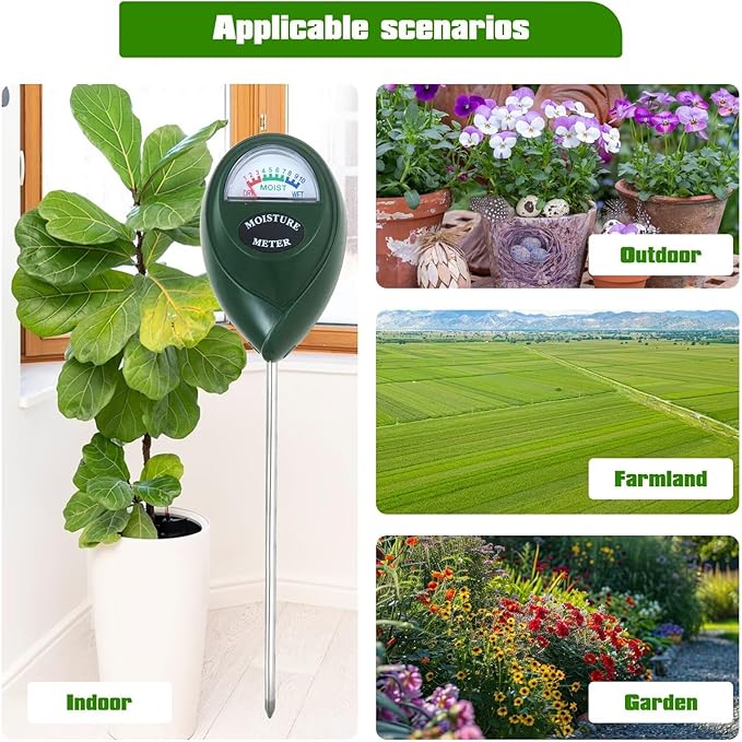 Soil Hygrometer Sensor, Battery-Free Water Moisture Meter for Plants/Garden Care, Indoor/Outdoor Use, Green, 2 Pack by YTXXDEUS