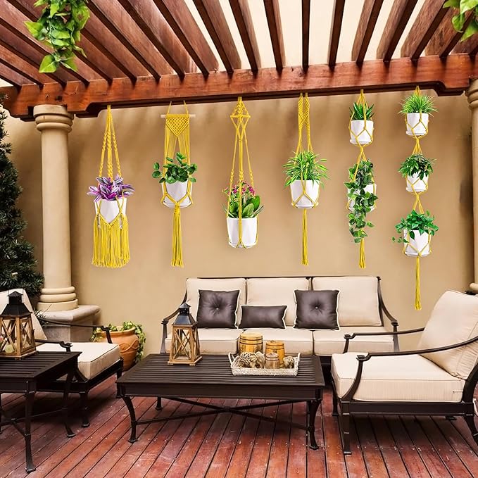SFENNGPET Macrame Plant Hangers, 6Pack Hanging Planters for Indoor Plants w/ 6 Set Hangers Kit Handmade Macromay Plant Hangers Indoor Flower Pots Holder Stand for Boho Home Décor (POTS NOT Included)