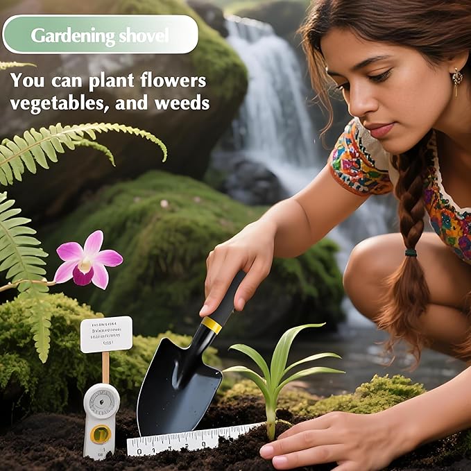 Garden Trowel - Metal Hand Shovel with Rubber Handle. This Garden Hand Trowel is Easy to use and Suitable for Soil Planting, Digging, transplanting and Outdoor Exploration Activities (Narrow Shovel)