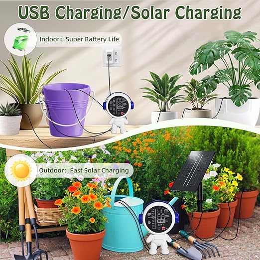 Solar Drip Irrigation System for Garden/Outdoor/Indoor, Garden Solar Automatic Watering System for 15 Potted Plants, Vacation Automatic Plant Waterer Outdoor with 2500mAh Battery, 50Ft Tube