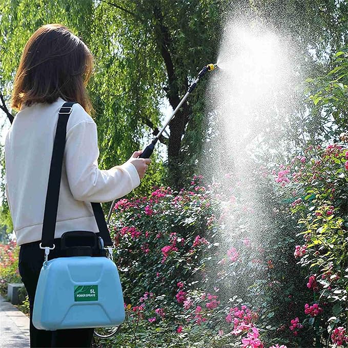 Garden Sprayer 5L, Shouldered Sprinkler with Telescopic, Handheld Electric Plant Spray Bottle, Atomizing Watering Bottle for Car Cleaning Pesticides Insecticides, Blue