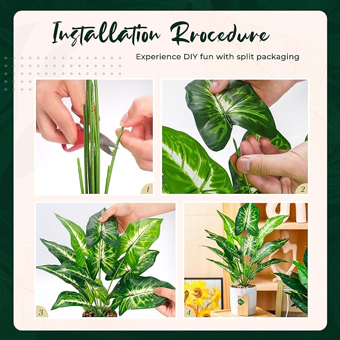 Der Rose 2 Pack 16" Fake Plants Artificial Tropical Plants Indoor Faux Greenery for Home Office Desk Bathroom Decor