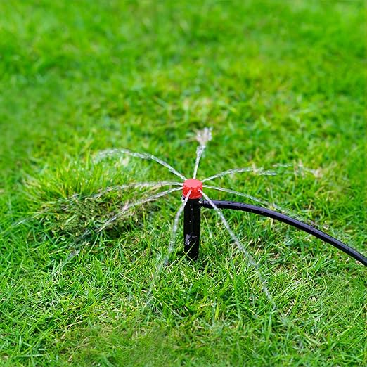 50pcs Drip Emitters for 1/4" Drip Irrigation Tubing, Adjustable 360 Degree Water Flow Drippers on 5" Arrow Stake, Garden Irrigation Drippers for (4-7mm) Watering System