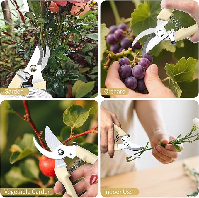 Flower Scissors, Flower Shears High Strength Steel Sharp, Ergonomic Handle Pruning Shears for Gardening, Lightweight Garden Scissors, 1-inch Cut Capacity Rust Resistant for Plants Bonsai-White