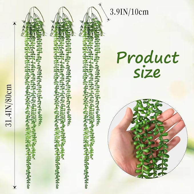6pcs Artificial Succulents Hanging Plants, Fake Hanging Plant String of Pearls Plant, Faux Greenery Plants Draping Greenery Stems for Spring Indoor, Outdoor, Wall, Home, Backdrop, Garden