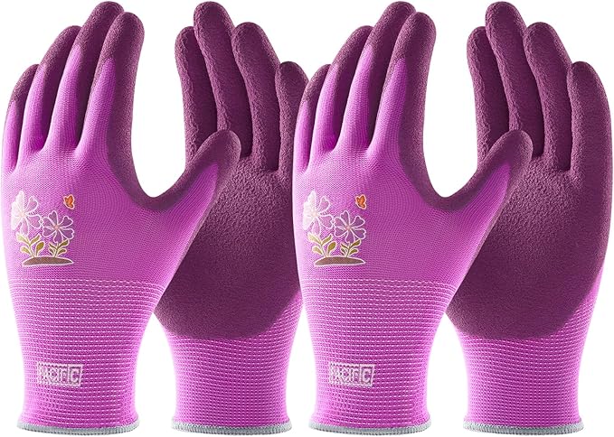 PACIFIC PPE 2 Pairs Gardening Gloves for women and Ladies, Rubber Coated Garden Gloves, Outdoor Protective Work Gloves, Small, Purple