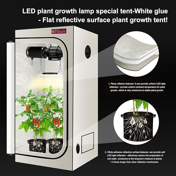 ATOUR LED Grow Light Specil Tent, High Reflective PE Film Grow Tent, 1680D High Strength Canvas Plant Tent with Observation Window & Floor Tray for Hydroponics Indoor Plant (48"x24"x60")