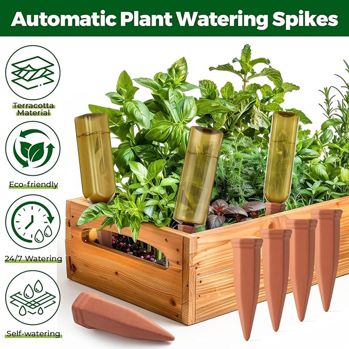 6 Pcs 17oz 25oz 34oz Plant Watering Devices 3 Terracotta Self Watering Spikes 3 Plastic Bottles Slow Release Vacation Planter Insert Automatic Water System for Indoor Outdoor Potted Plant