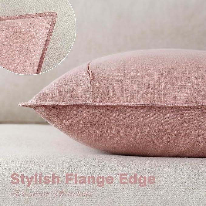 Foindtower Pack of 2, Decorative Linen Soild Throw Pillow Covers Soft Accent Cushion Euro Case Boho Farmhouse Pillowcase for Chair Couch Sofa Bedroom Living Room Home Decor 18 x 18 Inch Rose Pink